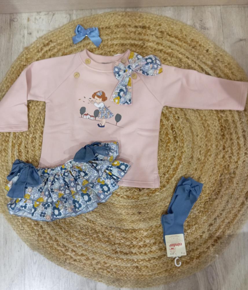 Conjunto de sudadera rosa palo   + braga liberty azul Mon petit bombon otoño invierno 24