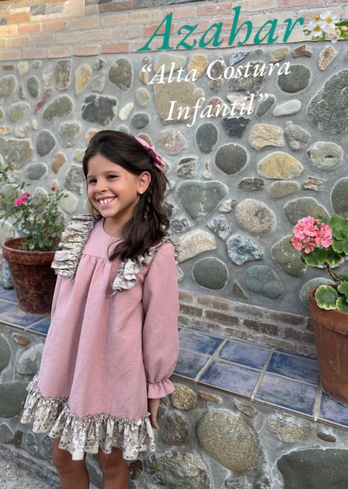 Vestido  combinado rosa vitange Azahar moda infantil otoño invierno 24